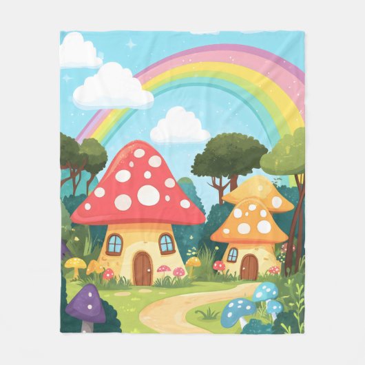 Pilzhäuser und Regenbogen 15 Fleecedecke (Vorderseite)