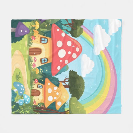 Pilzhäuser und Regenbogen 15 Fleecedecke (Vorderseite (Horizontal))