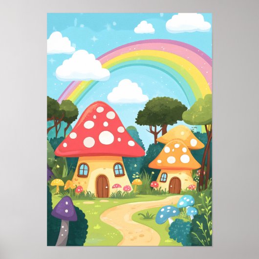 Pilzhäuser und Regenbogen 15 Poster (Vorne)