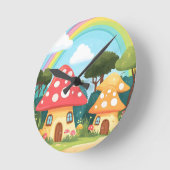 Pilzhäuser und Regenbogen 15 Runde Wanduhr (Winkel)