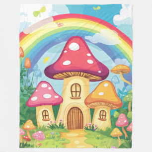 Pilzhäuser und Regenbogen 16 Fleecedecke