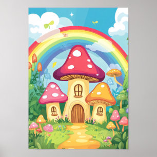 Pilzhäuser und Regenbogen 16 Poster