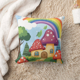 Pilzhäuser und Regenbogen 2 Kissen