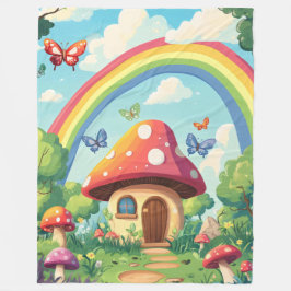 Pilzhäuser und Regenbogen 8 Fleecedecke
