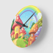 Pilzhäuser und Regenbogen Runde Wanduhr (Winkel)