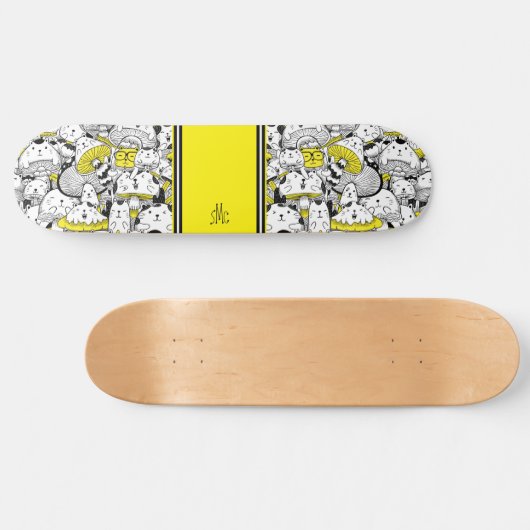 Pilzkatzen Gelbe Monogramm Skateboard (Horizontal)