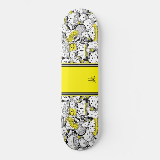 Pilzkatzen Gelbe Monogramm Skateboard (Vorderseite)