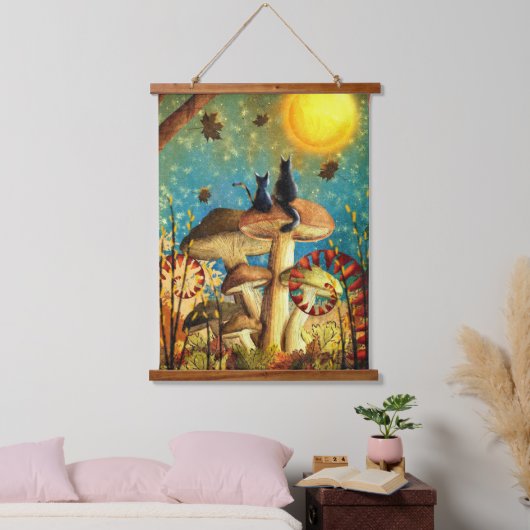 Pilzkatzen Wandteppich Mit Holzrahmen (Schlafzimmer)