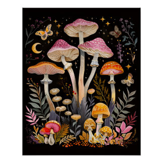 Pilzmotten und Mond Poster