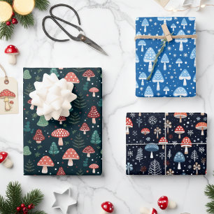 Pilzmuster Weihnachts-Feiertags-Cottagecore  Geschenkpapier Set