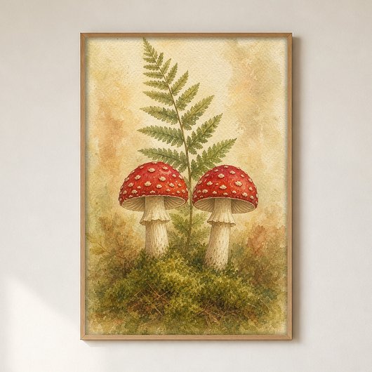Pilzpaar im Moos Wasserfarbenposter Poster