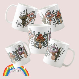 Pilzpilze aus Friend, die Retrowald fressen Kaffeetasse