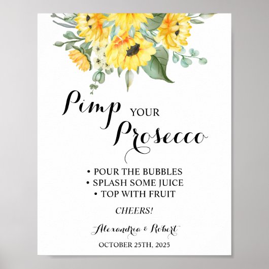 Pimp your Prosecco Sonnenblumen Grüne Hochzeit Poster (Vorne)