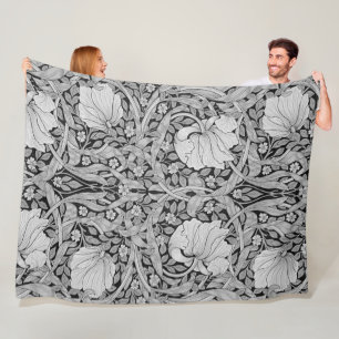 Pimpernel Grau Monochrom, William Morris Fleecedecke
