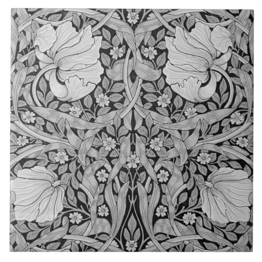 Pimpernel Grau Monochrom, William Morris Fliese (Vorderseite)