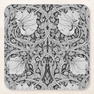 Pimpernel Grau Monochrom, William Morris Rechteckiger Pappuntersetzer