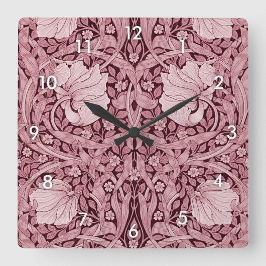 Pimpernel Maroon, William Morris Quadratische Wanduhr (Vorderseite)
