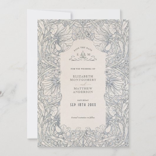 Pimpernel Mute Blue Steel Gray William Morris Einladung (Vorderseite)