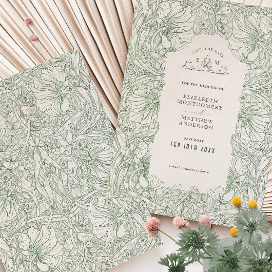 Pimpernel Muted Sage Green Cream William Morris Einladung