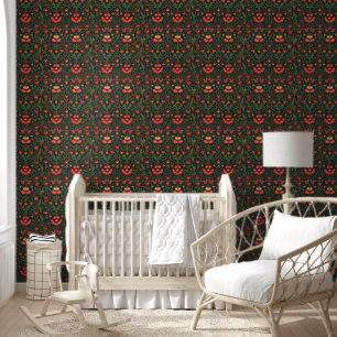 Pimpernel Red Green Pattern William Morris Style Tapete