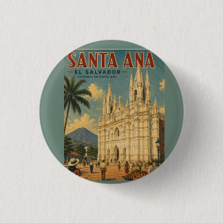 Pin Santa Ana, El Salvador Retro poster Button