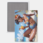 Pin-up am Strand Magnet (Vorderseite/Rückseite)