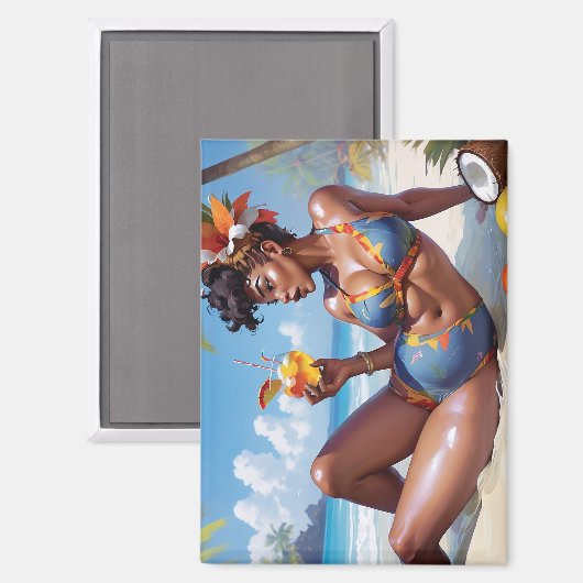 Pin-up am Strand Magnet (Vorderseite/Rückseite)