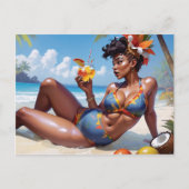 Pin-up am Strand Postkarte (Vorderseite)