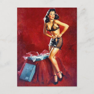 Pin-Up beim Ankleiden Postkarte