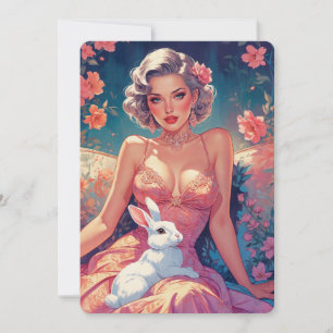 Pin-Up-Blumen Süßer Osterhase Feiertagskarte