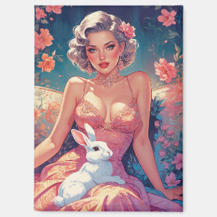 Pin-Up-Blumenbild süßer Osterhase Magnet