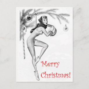 Pin-up-Girl als Christbaumschmuck, vintage Postkarte