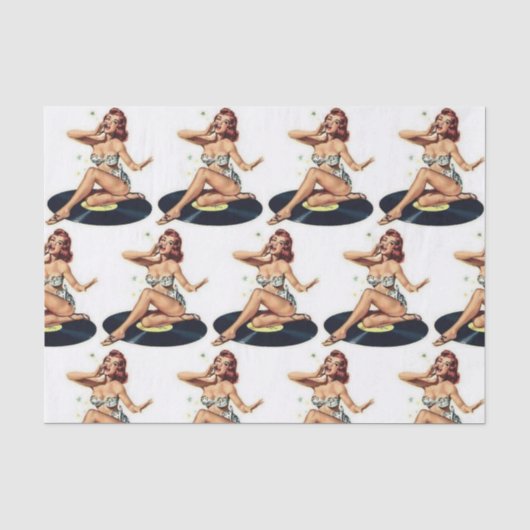 Pin-Up-Girl auf Schallplatte Mehrfach-Tissue-Papie Seidenpapier (Vorderseite)