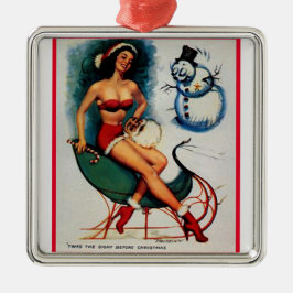 Pin Up Girl on Sleigh Ornament Aus Metall