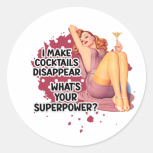 Pin-up-Girl trinkt Retro-Hausfrau-Humor Runder Aufkleber
