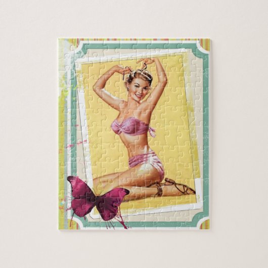 Pin up girl vintage bikini scrapbook style puzzle (Vertikal)
