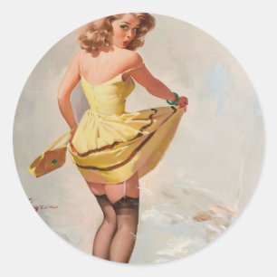 Pin-Up Mädchen an einem Regentag Runder Aufkleber