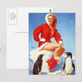 Pin-Up mit Pinguinen Postkarte (Vorne/Hinten)