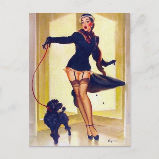 Pin-Up mit Pudel Postkarte (Vorderseite)