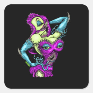 Pin-Up Monster Quadratischer Aufkleber