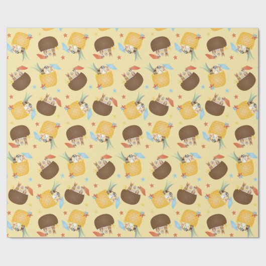 Pina Colada Ananas Coconut Hunde Muster Geschenkpapier (Flach)