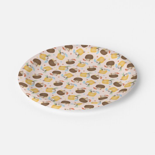 Pina Colada Ananas Coconut Hunde Muster Pappteller (Schrägansicht)