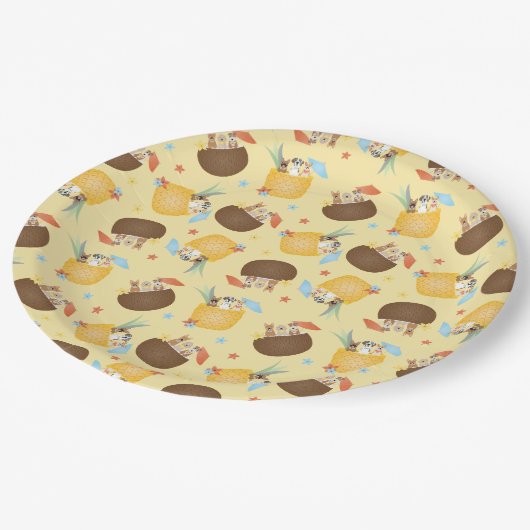 Pina Colada Ananas Coconut Hunde Muster Pappteller (Schrägansicht)