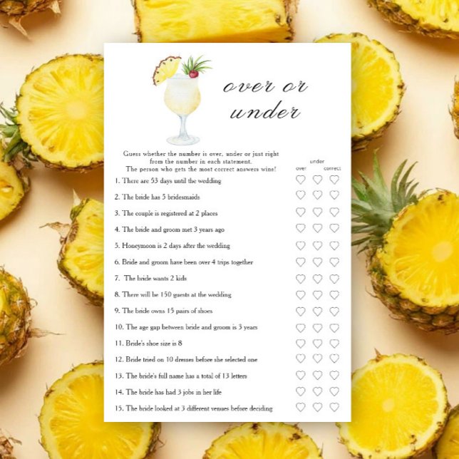 Pina Colada Bridal shower - Over or under game (Von Creator hochgeladen)