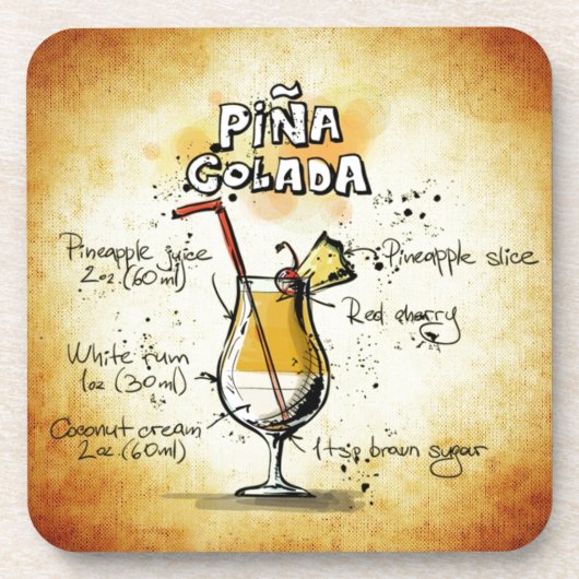 Pina Colada Cocktail-Rezept Getränkeuntersetzer (Vorderseite)