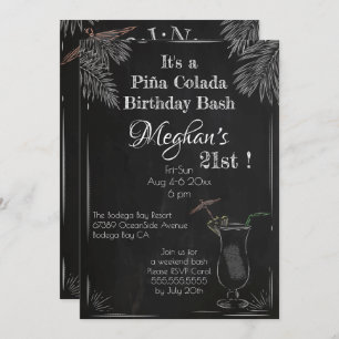 Piña Colada Cocktail Vintag Chalk 21. Geburtstag Einladung