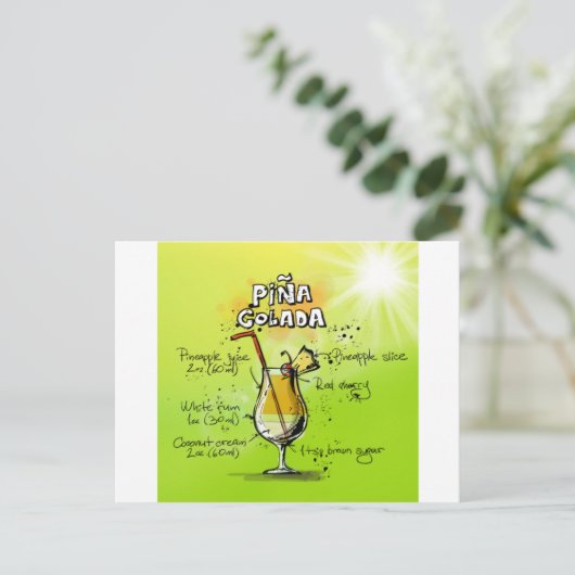 Pina Colada Cocktails Rezept Postkarte (Stehend Vorderseite)
