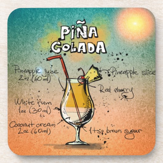 Pina Colada Drink Illustration Untersetzer (Vorderseite)