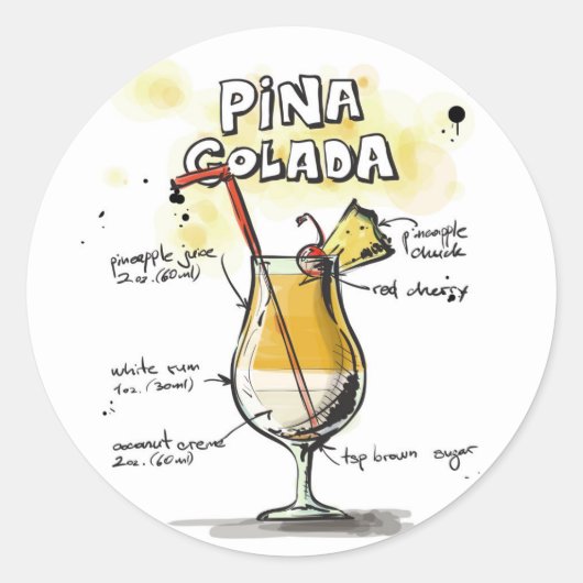 Pina Colada Drink Rezept Design Runder Aufkleber (Vorderseite)