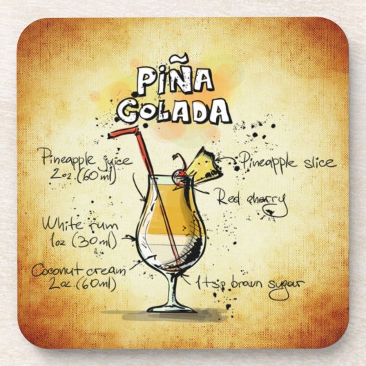 Pina Colada Drink Rezept Stilvoll und trendy Getränkeuntersetzer (Vorderseite)